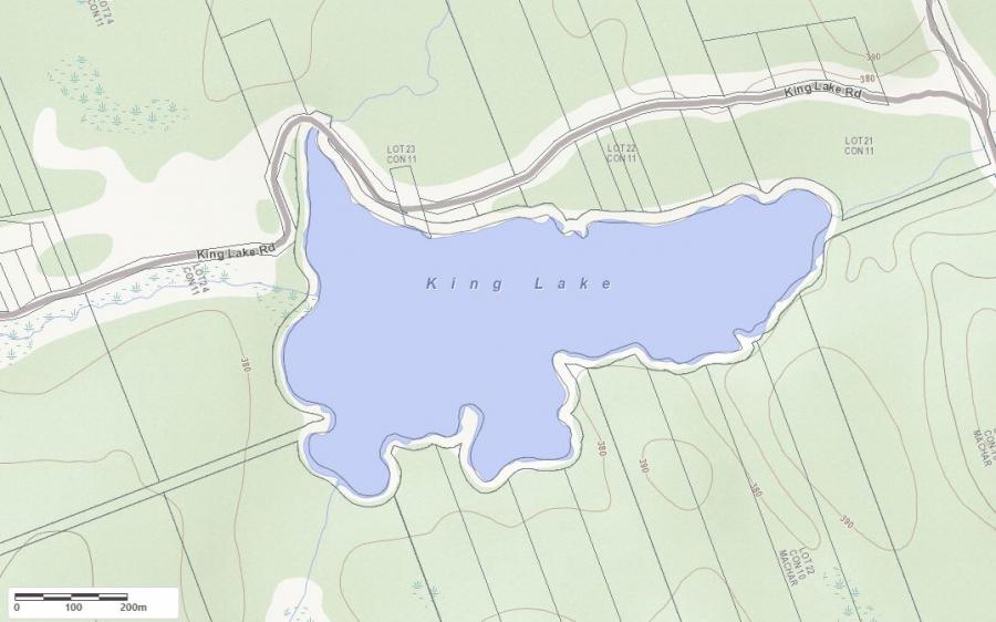 Topographical Map of King Lake in Municipality of Machar and the District of Parry Sound